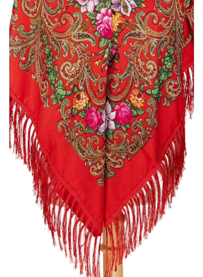 بيداني شال روسي مزهر أحمر